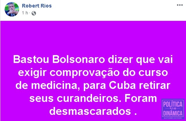 Postagem feita por Robert no Facebook (Foto: Reprodução/Facebook/RobertRios)