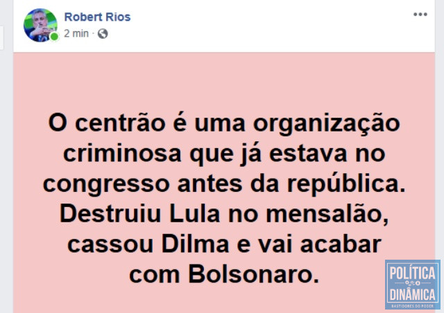 Postagem de Robert Rios numa rede social (Foto: Reprodução/Facebook)