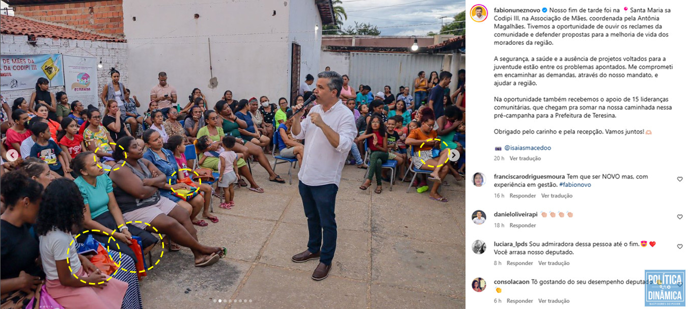 Em publicação curtida e comentada pelo secretário de Meio Ambiente Daniel Oliveira no perfil de Fábio Novo no Instagram, é possivel ver que várias pessoas da comunidade seguram as sacolas do Projeto Viver, dentro das quais são distribuídos os pares de óculos (foto: Instagram)