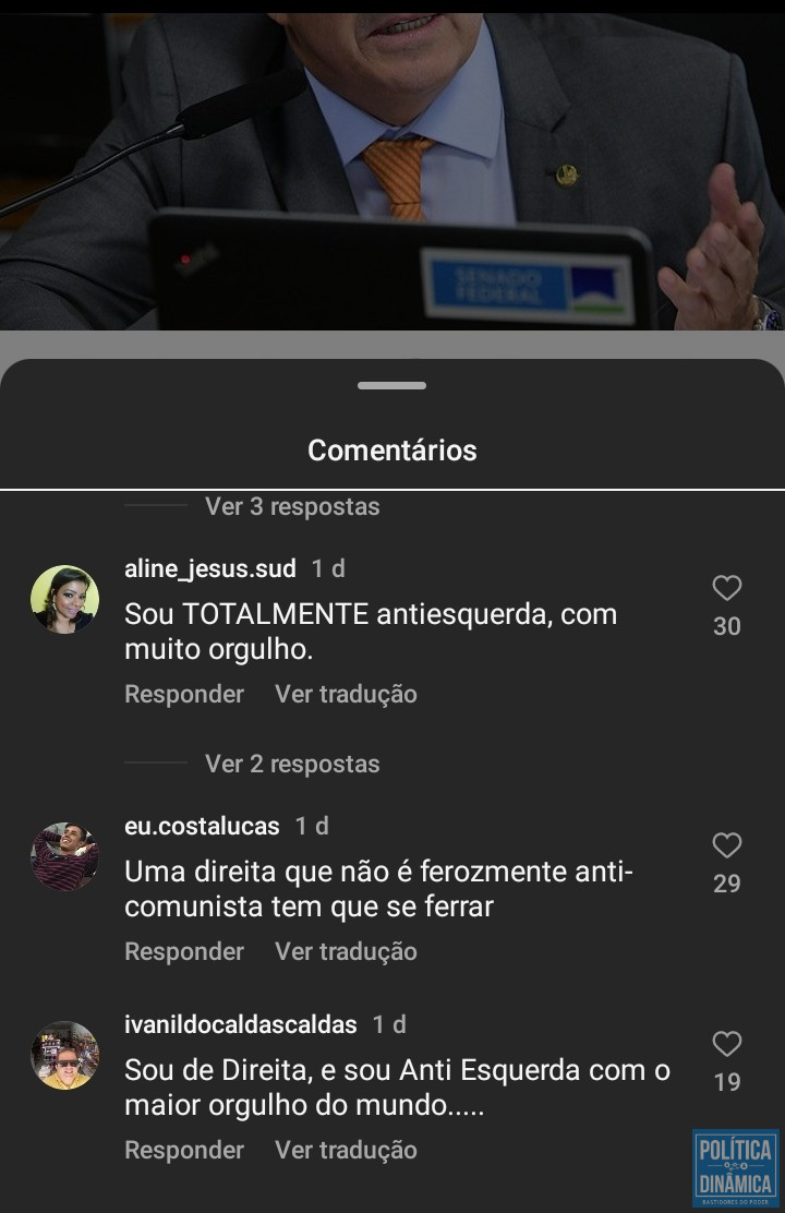 Depois de postar que não é "antiesquerda", Ciro Nogueira recebeu críticas de seus internautas (foto: Reprodução | Instagram)