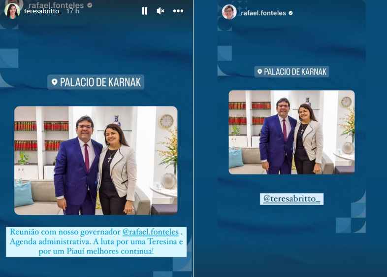 Registros do encontro desta segunda-feira entre Rafael Fonteles e Teresa Britto (foto: Reprodução | Instagram)