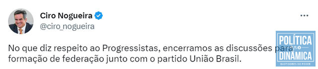 No Twitter, Ciro "jogou a toalha" e disse que federação entre os partidos não vai mais acontecer (foto: reprodução Twitter)