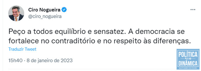 Ciro postou apenas uma frase e não citou diretamente os ataques em Brasília (foto: reprodução Twitter)