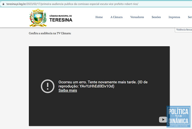 O vídeo da sessão em que Robert Rios faz graves acusações foi retirado da notícia sobre a sessão no site da Câmara (foto: reprodução Site da Câmara)