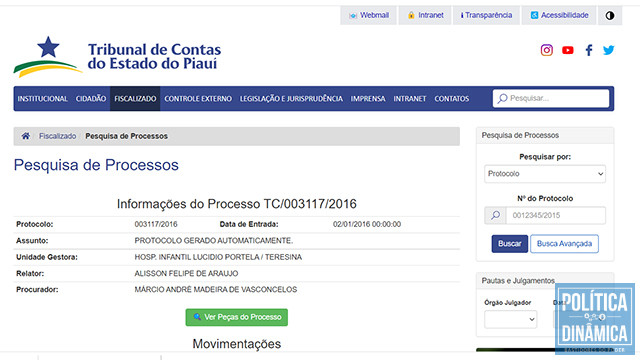 Processo no TCE avaliou como irregularidades contas apresentadas pela gestão de Doutor Vinicius no ano de 2016 no Hospital Infantil (reprodução TCE)