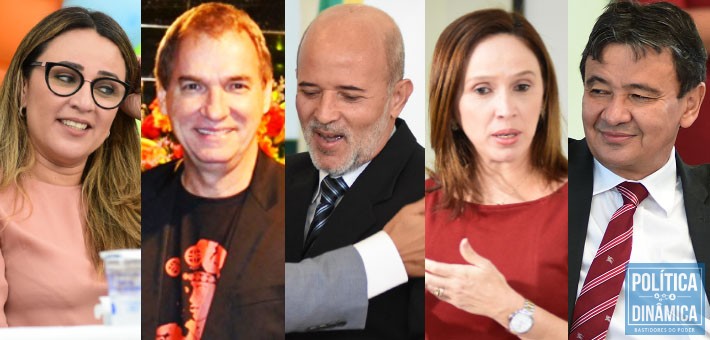 Rejane Dias, Olavo Bezerra, Mário Ângelo, Viviane Moura e Wellington Dias, todos com alguma ligação entre si (imagem: montagem PolíticaDinâmica.com)