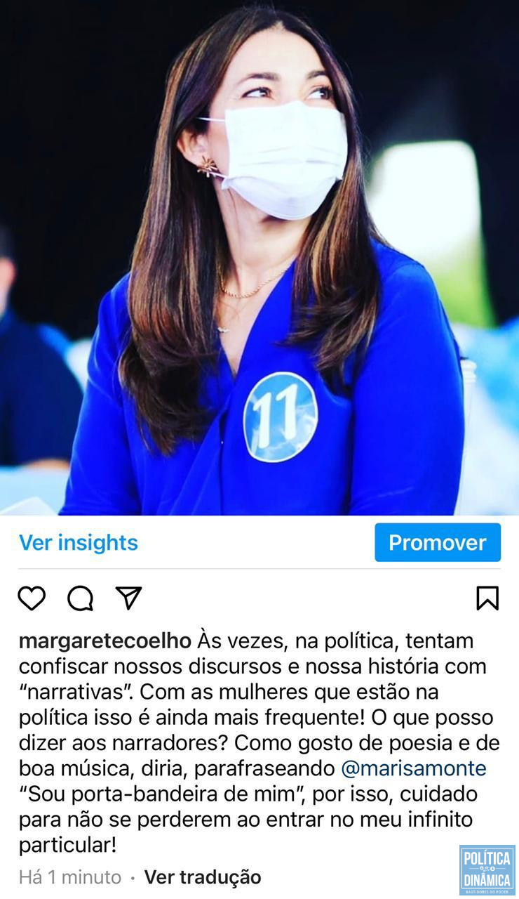 Margarete poderia ter acabado com a polêmica fabricada com um simples "eu não vou sair do PP", mas preferiu postar subjetividades com pitadas de vitimismo (imagem: Instagram)